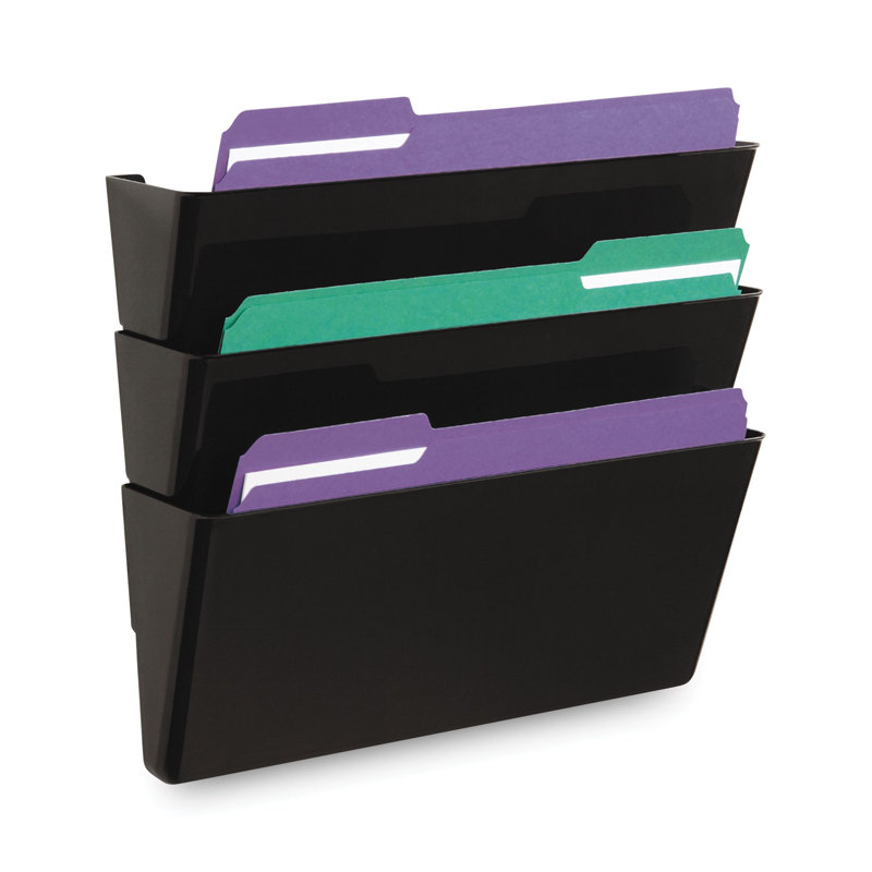 Black Durable Plastic 3-Section Wall File Pockets