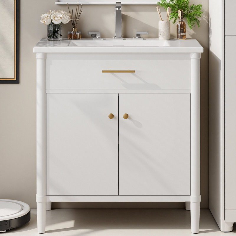 Meuble-lavabo à profil incurvé 31 po avec lavabo en céramique, Blanc