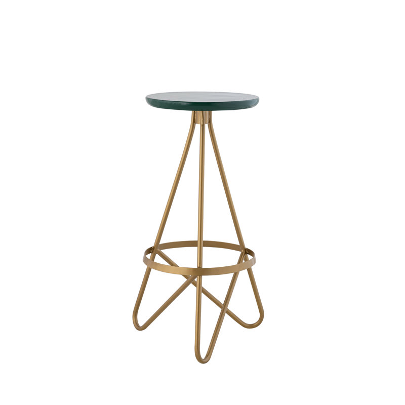 Melster 30" Modern Industrial Metal Backless Circular Bar Stool, Green/Gold