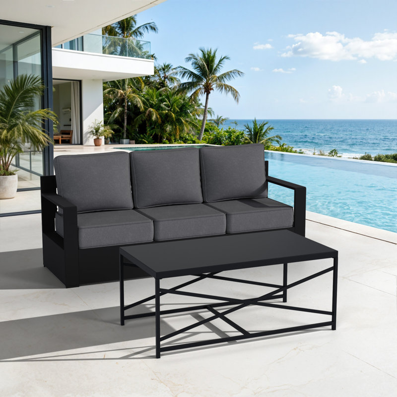 Canapé d'extérieur en aluminium 3 places Oneita avec coussins gris épais de 6 pouces Oneita, Gris