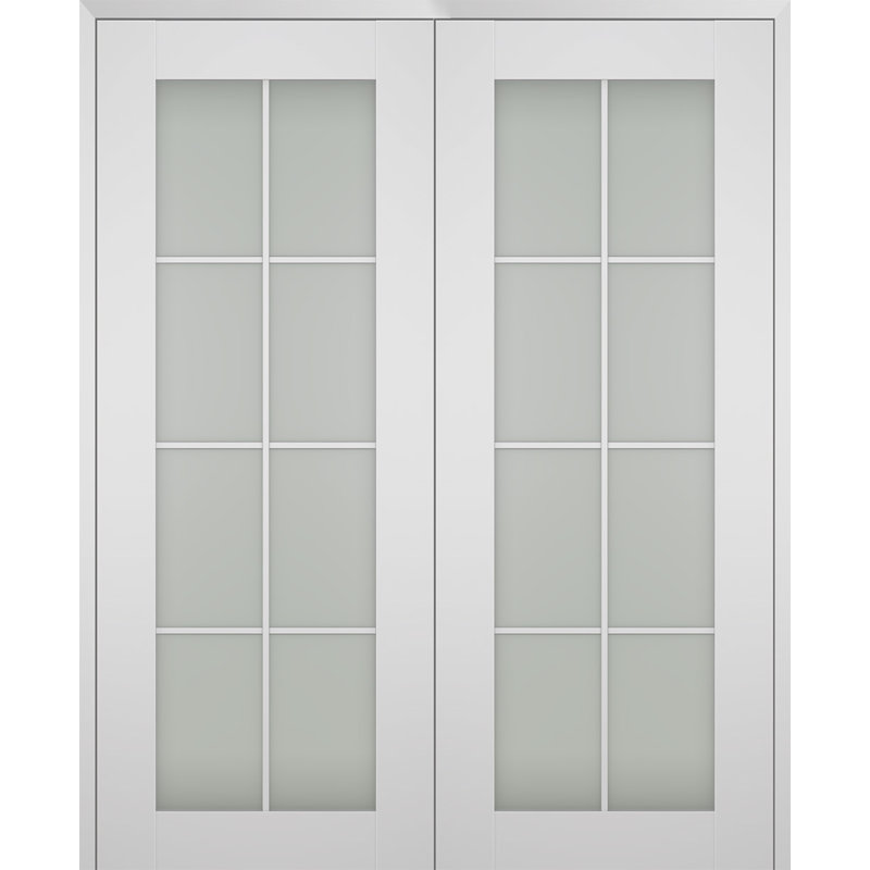 Double porte pré-suspendue à panneau Smart Pro 8 Lite en bois manufacturé et en verre givré, 36 po x 80 po, Gauche