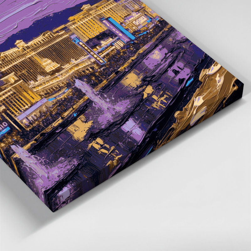 Art mural sur toile mauve avec cités de Las Vegas