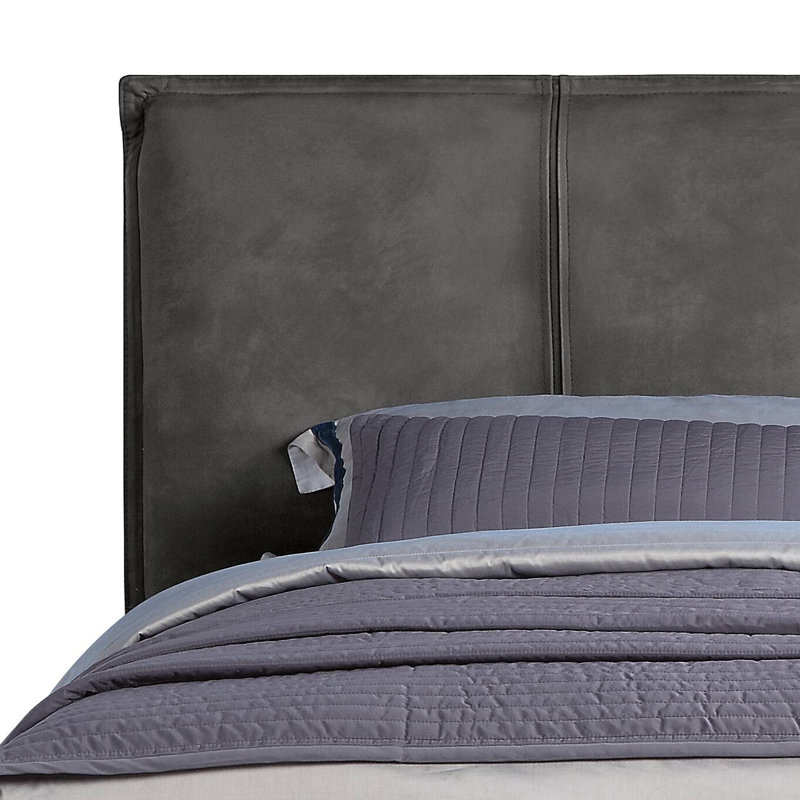 Metis Gray Top Grain Leather Upholstered Queen Bed with Metal Legs