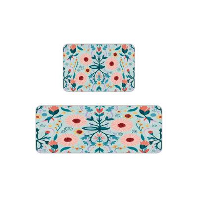 Pastel Floral Print Kitchen Mats 2 Count