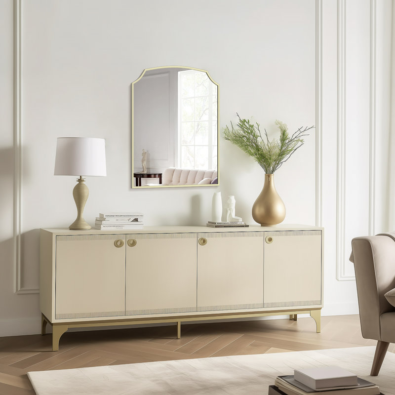 Miroir mural arqué en fer pour salle de bain et chambre à coucher, Doré, 24 po x 18 po