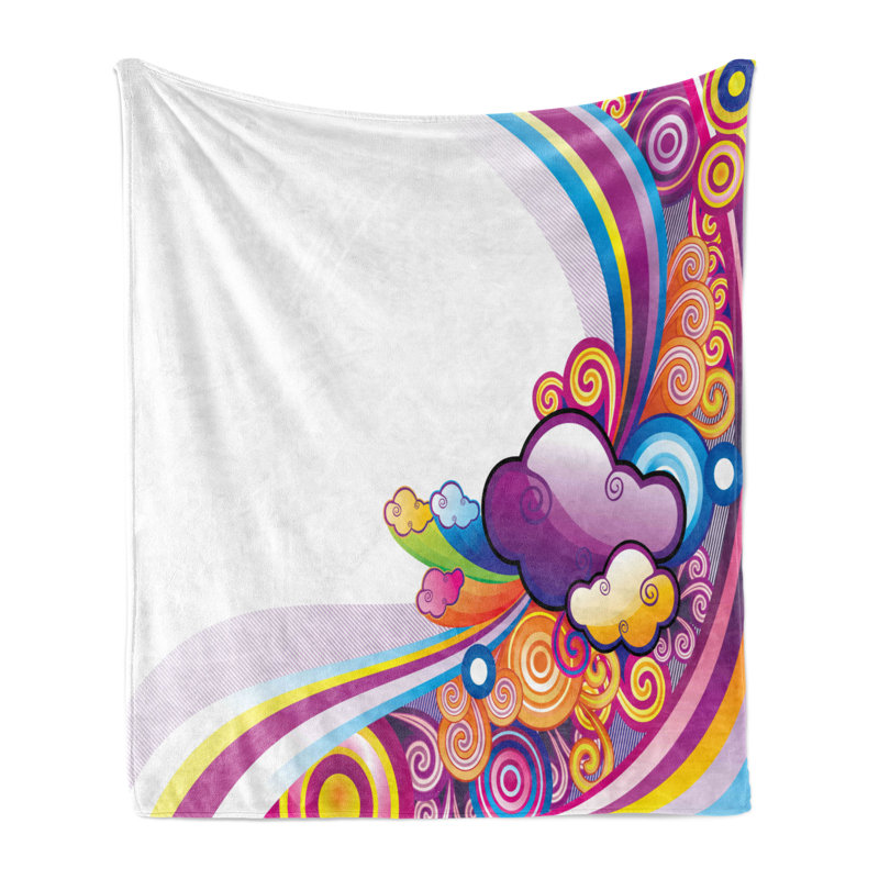 Ambesonne Cartoon Fleece Throw Blanket Rainbow Colored Clouds Multicolor, 60" W x 80" L