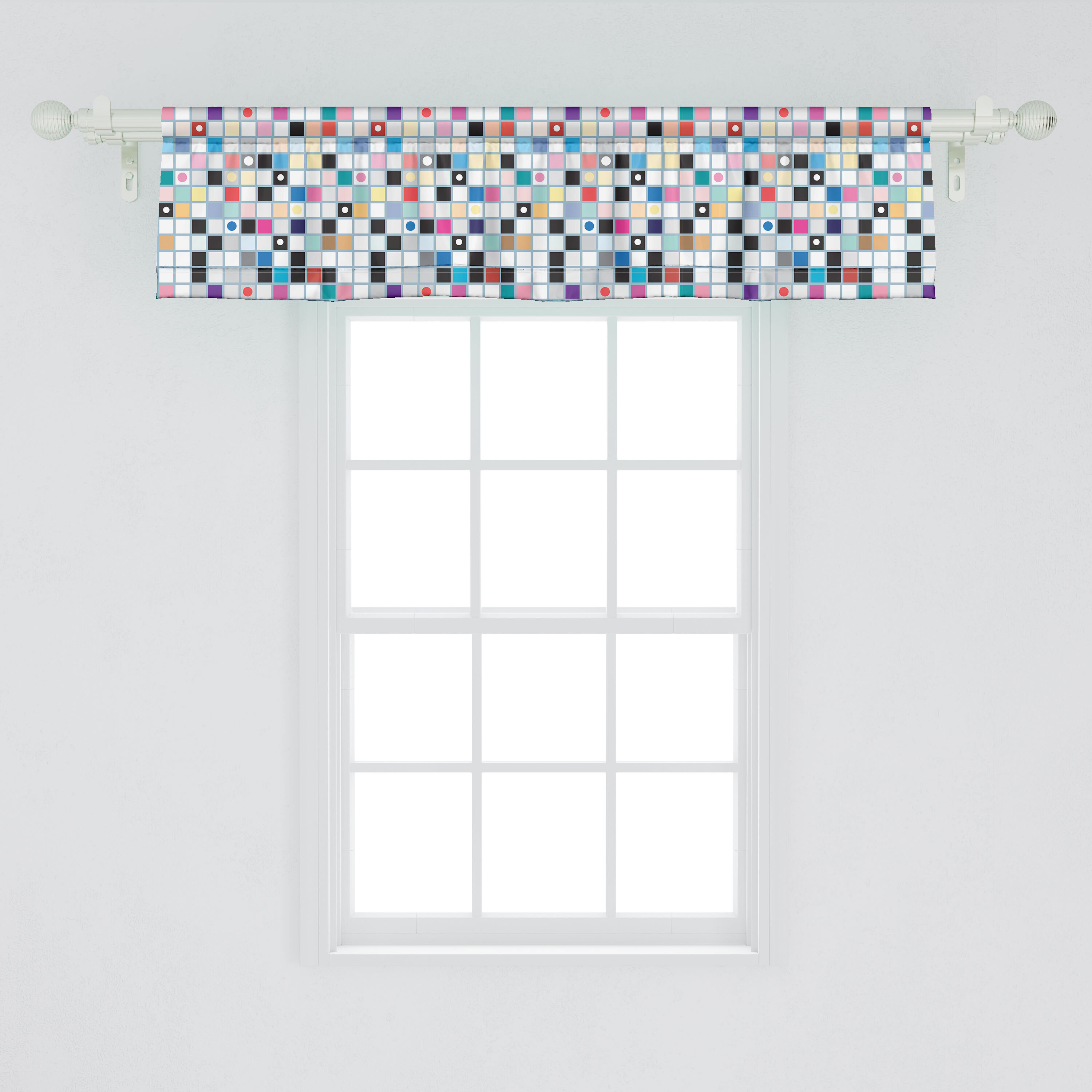 Ambesonne Grid Valance Pack of 2 Colorful Shapes Pattern Multicolor ...