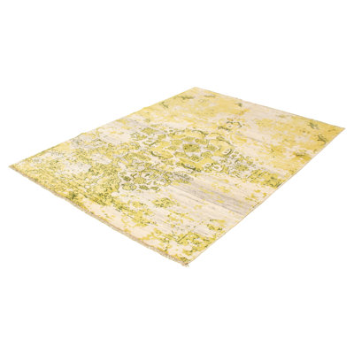 Tapis unique en viscose noué à la main style Oushak des années 2010 de 7 pi 2 po x 9 pi 11 po crème Finnan
