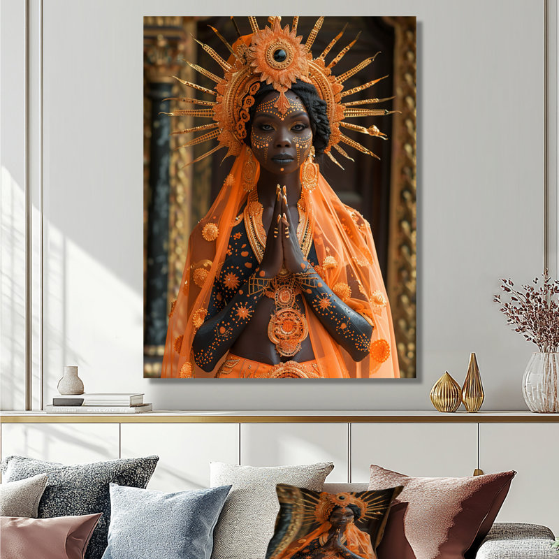«Dev dévotion déesse orange - impression d'art mural méditation», H 44 po x l 34 po, Toile tendue