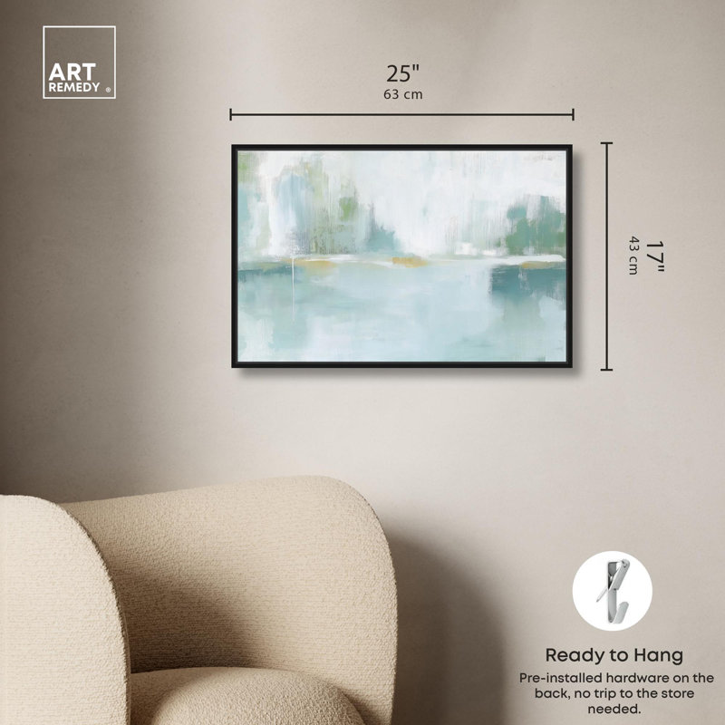 Mirrored Aqua Dream I Canvas Coastal Abstracts by Art Remedy, Black Floater Framed, 17" H x 25" W x 1.8" D