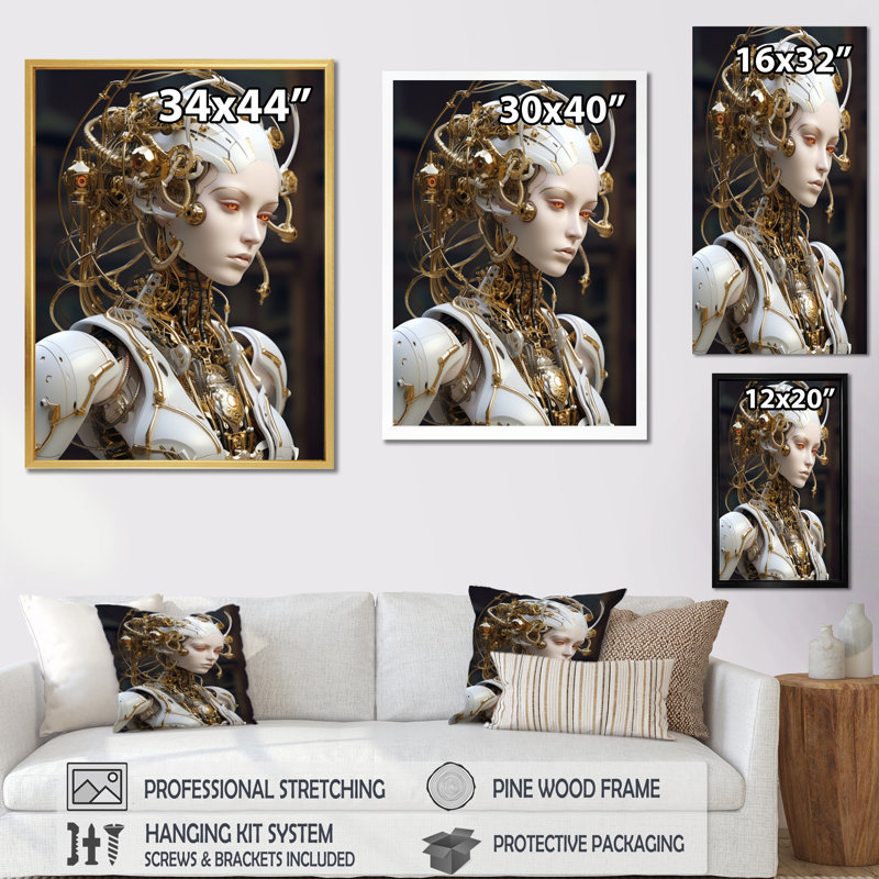 " Female Robotic Opponent II ", 20" H x 12" W x 1" D, Gold Single Picture Framed