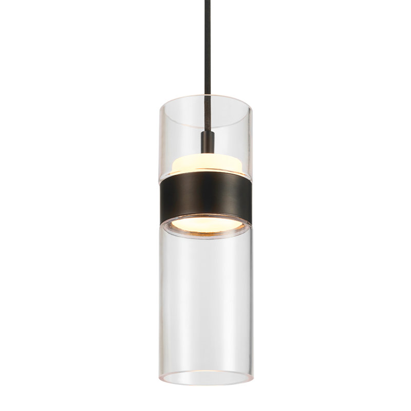 Luminaire suspendu à DEL haut / bas intégré noir mat 9 pi avec abat-jour en verre transparent Jessica