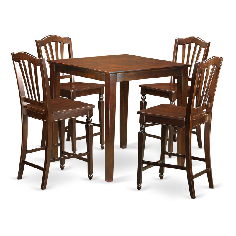 5 Piece Counter Height Dining Set Includes a Square Kitchen Table and 4 Dining Room Chairs, Mahogany
