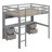 Multifunctional Solid Wood Full Size Loft Bed With 4 Drawers, Desk, Open Cabinets, Charging Station And Bedside Tray
