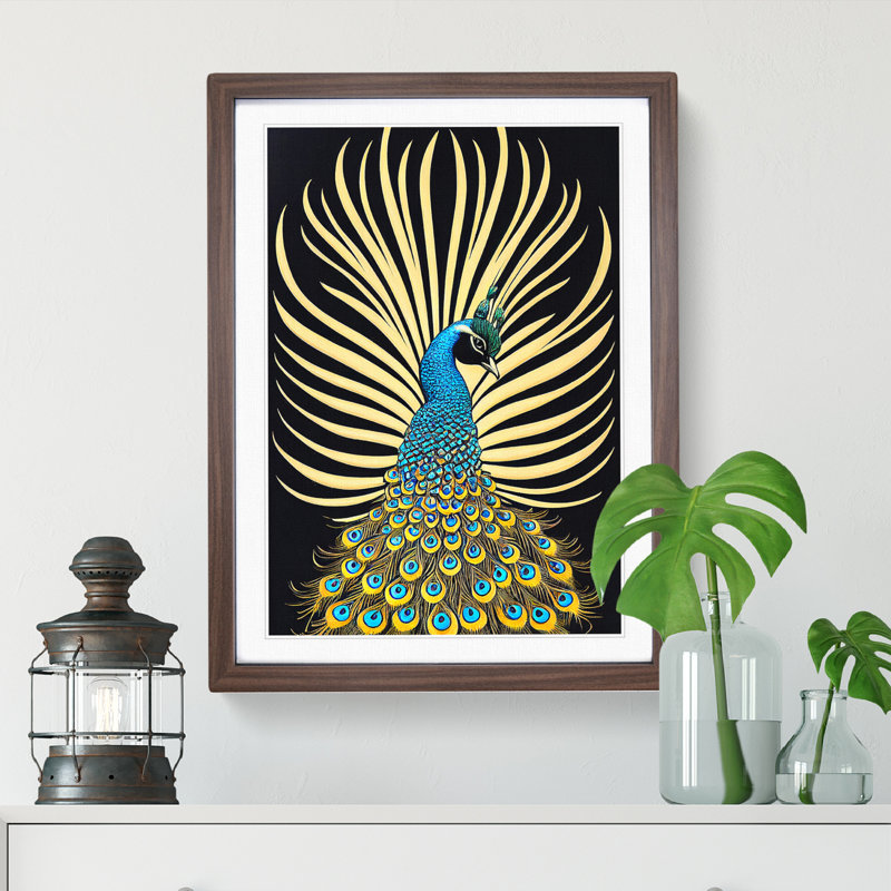 Precious Peacock - Single Picture Frame Print, 64cm H x 46cm W, Walnut