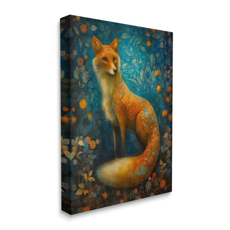 Motif de renard de la forêt sur toile par LSR Design Studio, peinture, H 20 po x l 16 po x P 1,5 po