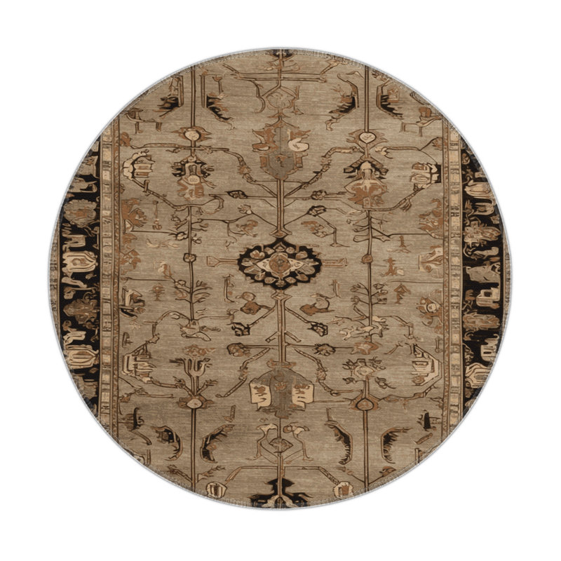 Tapis d'intérieur et d'extérieur persan beige, Rond 5 pi