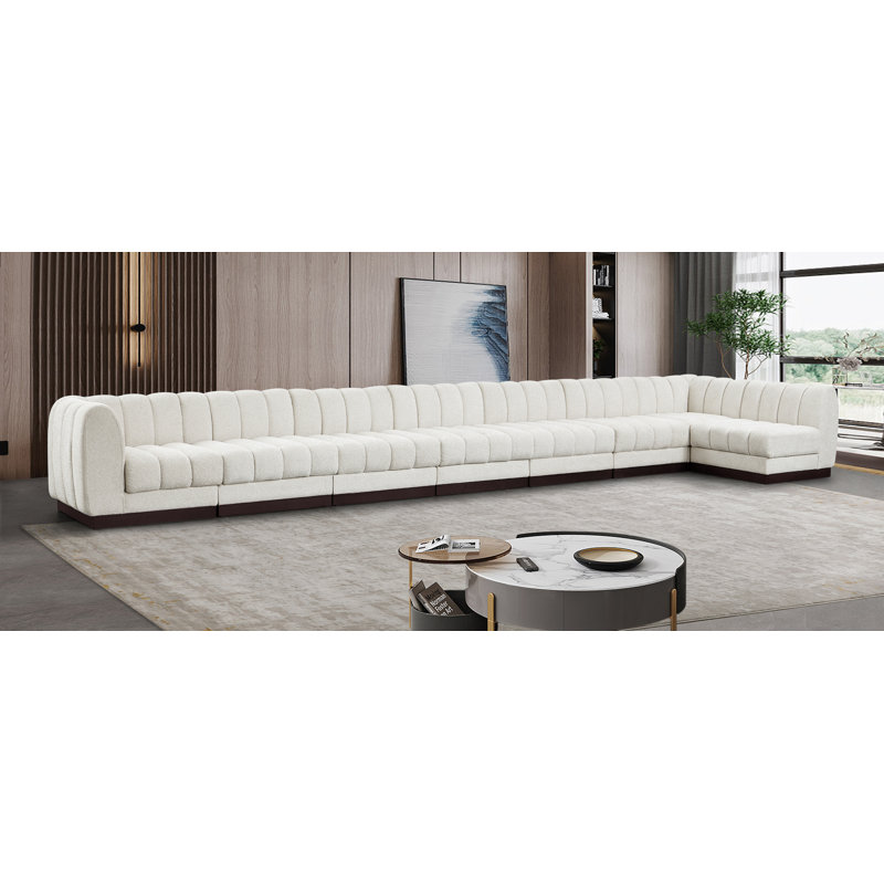 Canapé modulaire rembourré 8 pièces Quinn, Tissu chenille crème