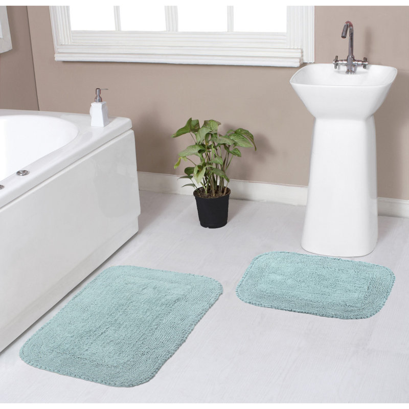 Aceyon Plush Cotton Bath Rugs (Set of 2), Sky Blue