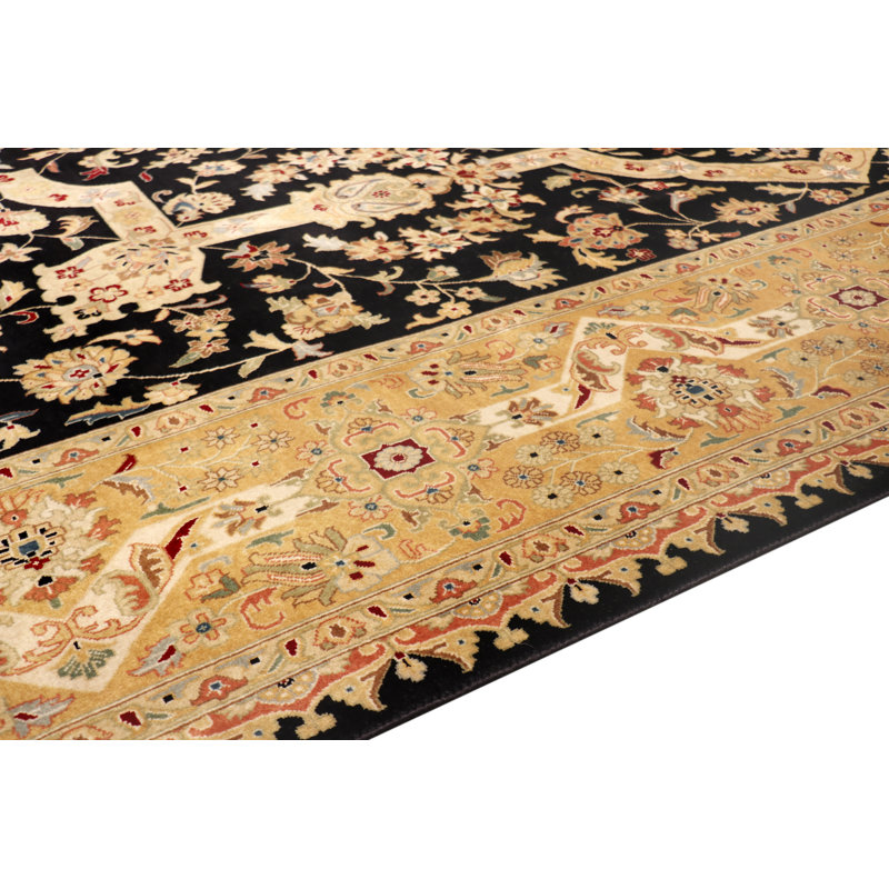 Tabriz Hand Knotted Wool Oriental Area Rug in Beige/Black