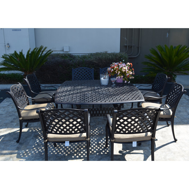 Middleburgh 8 - Person Patio Dining Set Umbrella Hole Included Square Table with Cushions Included, Sesame Sunbrella® Linen