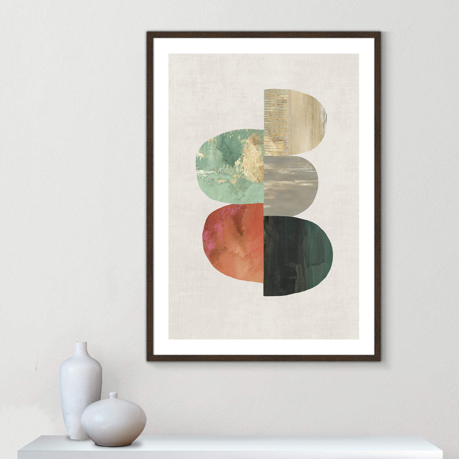 Evolving Energy I - Painting Print, Picture Framed Paper, 41.5" H x 29.5" W, Walnut Wood