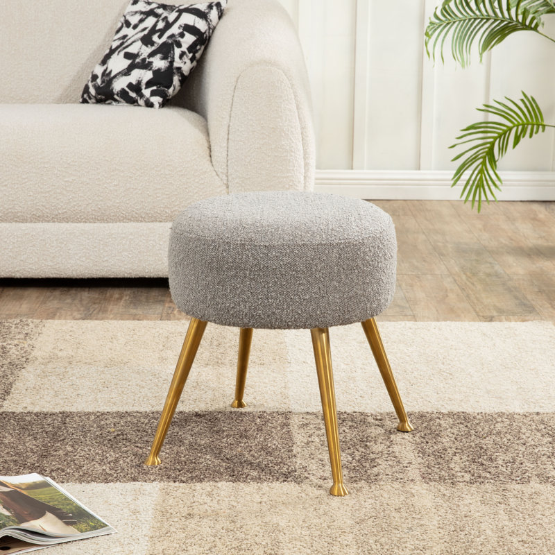 Loranzo 19.7" Wide Round Standard Ottoman, Light Gray