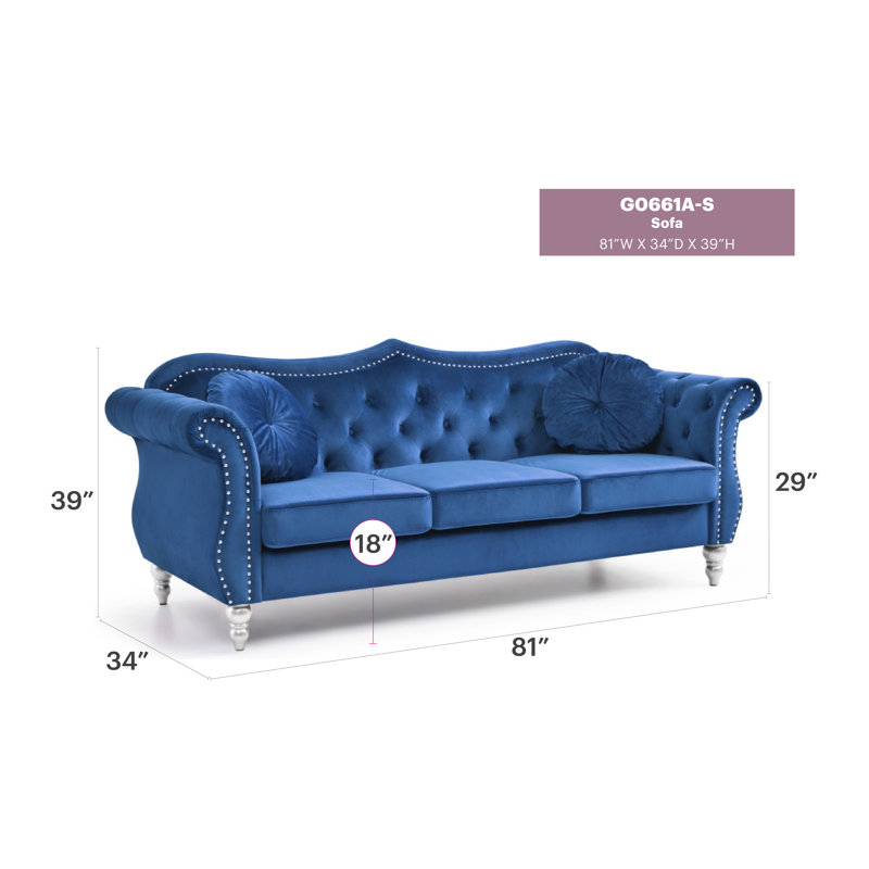 Clouser 82'' Velvet Sofa, Blue