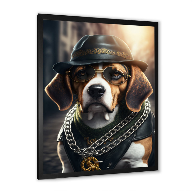 «Beagle Gangster in NYC III», impression sur toile, Impression noire sur toile encadrée, H 40 po x l 30 po x P 1,5 po