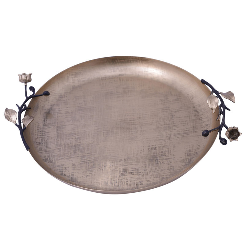 Red Barrel Studio Etched Round Metal Tray with Floral Accents – Elegant Christmas Gift for Home Decor