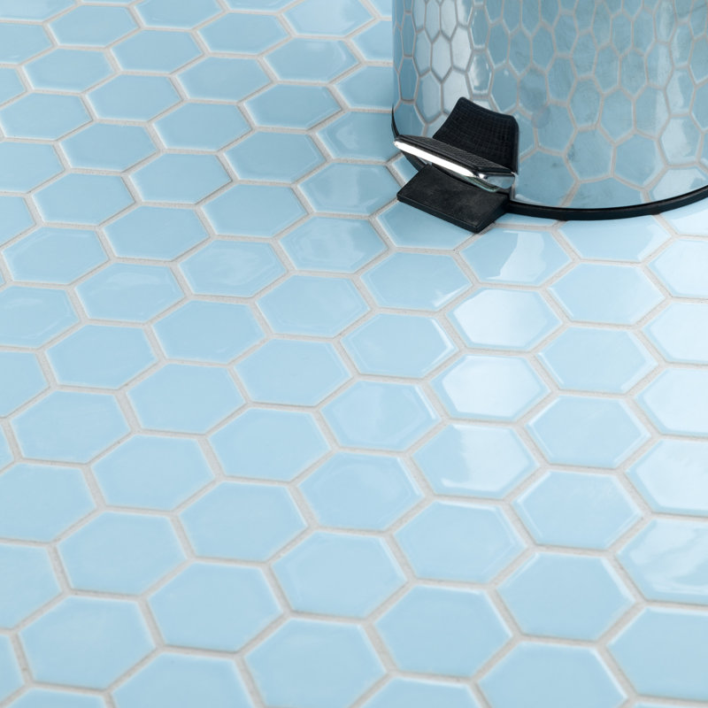 Hudson Due 2.2" x 2.2" Hex Porcelain Mosaic Floor And Wall Tile, Cashmere Blue