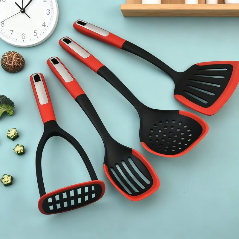 Ensemble 10 pièces d'ustensiles de cuisine en nylon avec poignées en TPE, cuillères Spatula Turner antiadhésives pour la cuisson et la friture