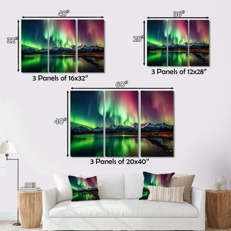 Yukon Dream Aurora IV sur toile, reproduction de 3 pièces, H 28 po x l 36 po x P 1 po