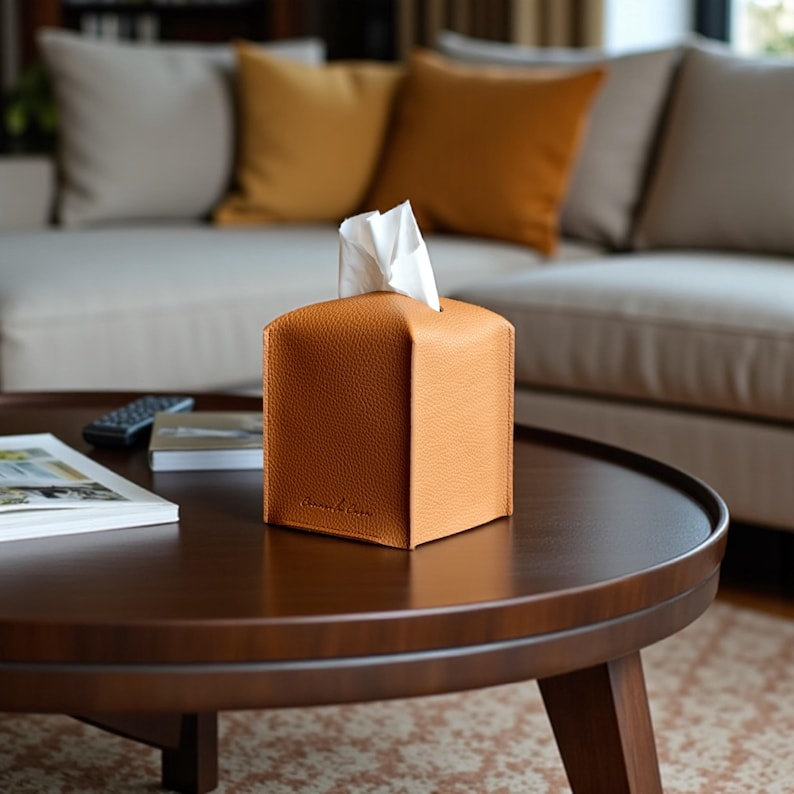 Modern PU Leather Tissue Box Cover, Orange Peel