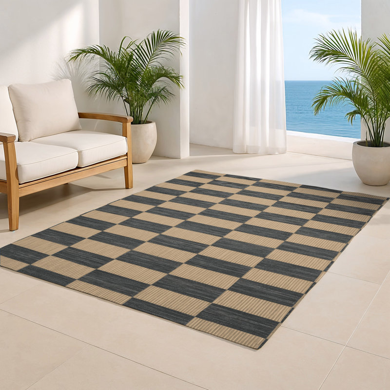 Tapis d'intérieur et d'extérieur à carreaux brun, Rectangulaire 2 pi x 3 pi