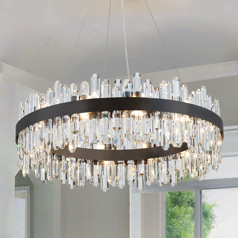 Xzavious Dimmable Cylinder Chandelier, 9.6" H x  23.62" W x 23.62" D, Black, 24