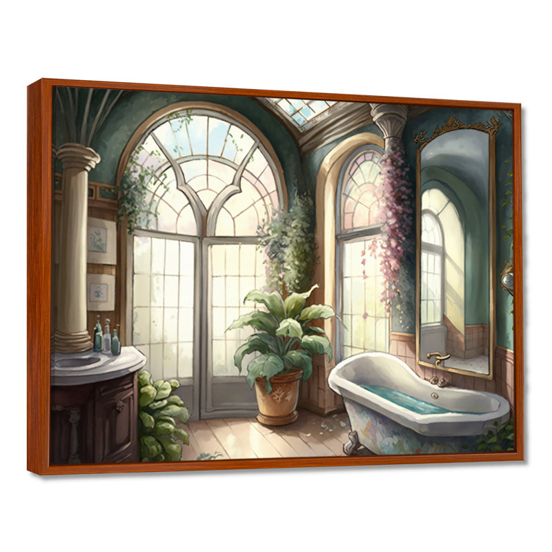 Victorian Bathroom I - Art mural de salle de bain, 30" H x 40" W, Brown Floater Framed
