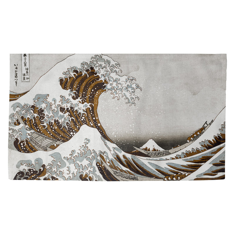 Paillasson d’intérieur The Great Wave, Rectangulaire 7 pi 2 po x 5 pi 4,5 po, Brun / gris
