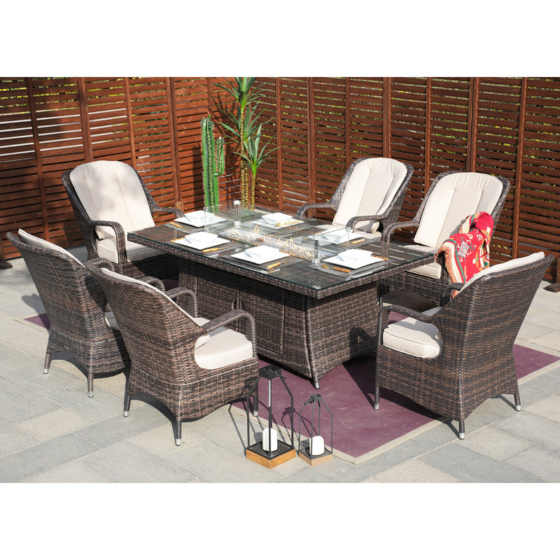 Algird 6 - Person Wicker Patio Dining Set with Rectangular Table , Cushions Included