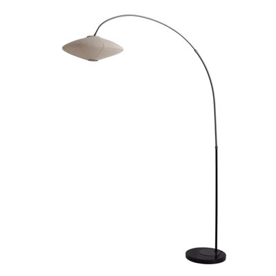 Roswell 1 Light Arc Floor Lamp - Matte Black Finish, Handcrafted Shinpuru-sa Linen-Cotton Shade, Bla