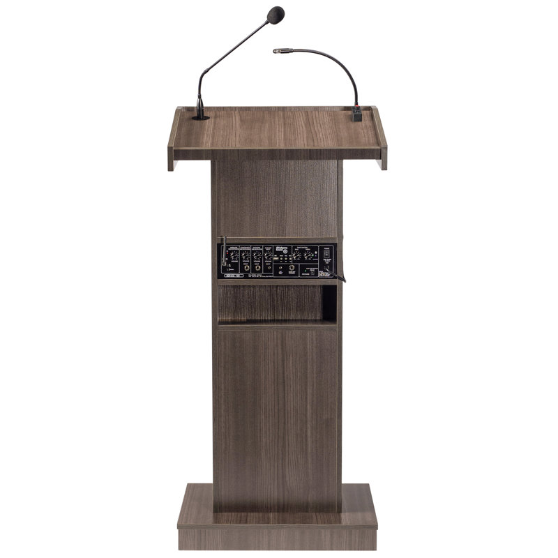 Brown MDF and Laminate Lectern with Amplifier and Microphone
