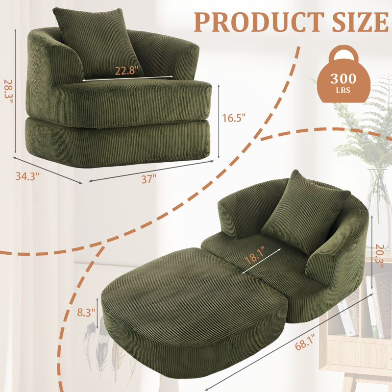 accent chair Upholstered Convertible Chair, Green Corduroy