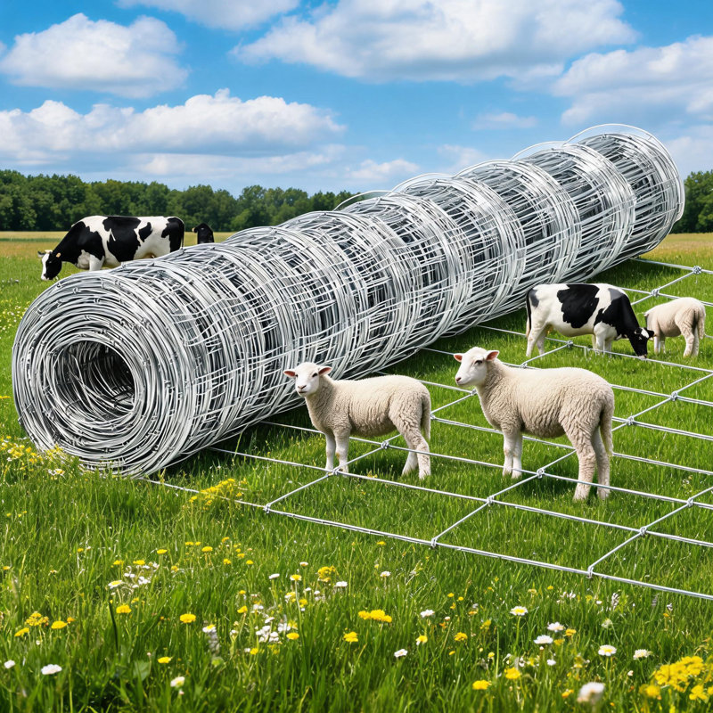 Clôture pour bétail, clôture en fil galvanisé robuste pour cerfs, chèvres, porcs, moutons, fil articulé pour bétail, revêtement en zinc épais, clôture agricole pour la protection du bétail et de la cour