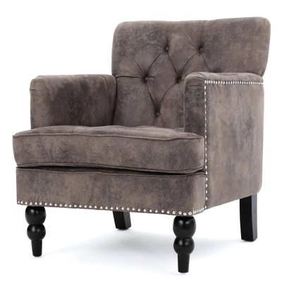 Modern Chair, Microfiber Fabric, Birch Wood Legs Contemporary Club Ample Cushioning, Grey + Brown