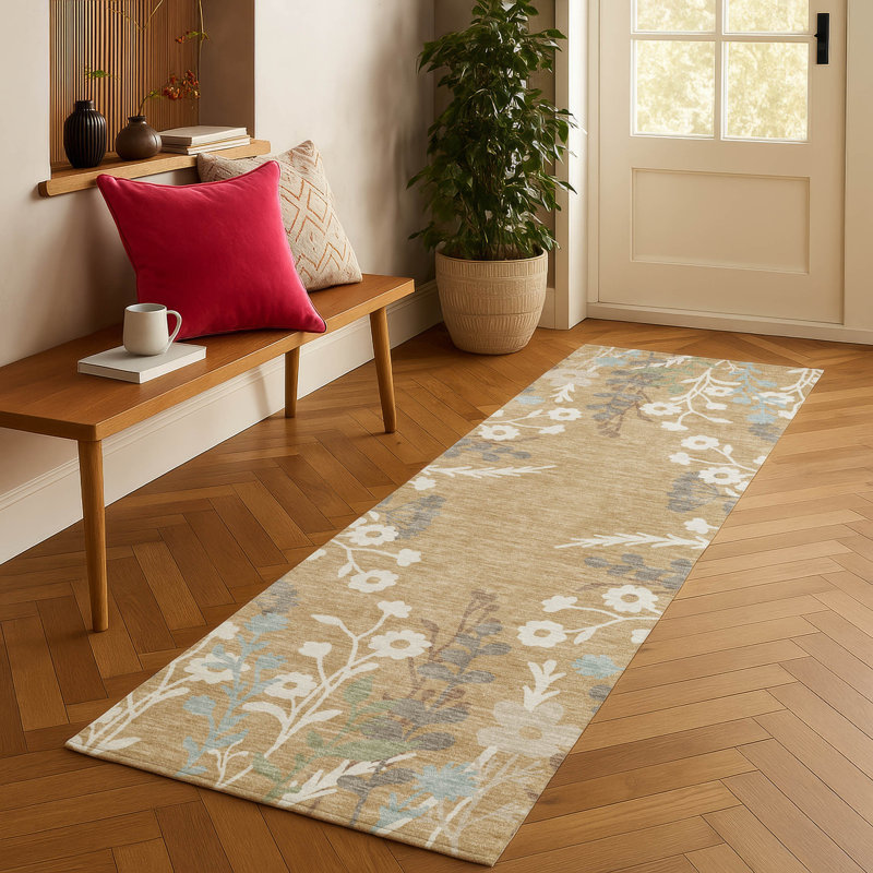 Machine Washable Indoor/Outdoor Bourkelands ACN2334 Floral Rug, Runner 2'3" x 7'6"
