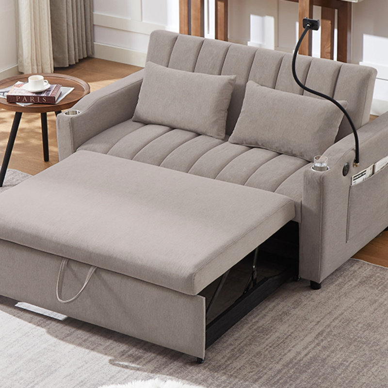 Canapé-lit Agon 55,9, Polyester gris clair