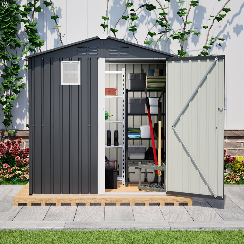 6 Ft. W X 4 Ft. D Grey Metal Storage Shed With Window