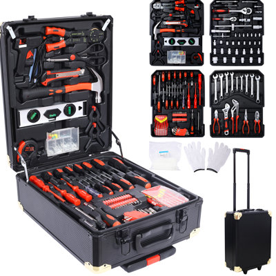 Men's 969pcs Home Repair Tool . 4 Rolling Toolbox In Black. Governs Maintenance, Garden Work, And Diy Tasks. Comprises Wrenches, Screwdrivers, Pliers. Firm. A Tempting For Homeowners Black Box With 4