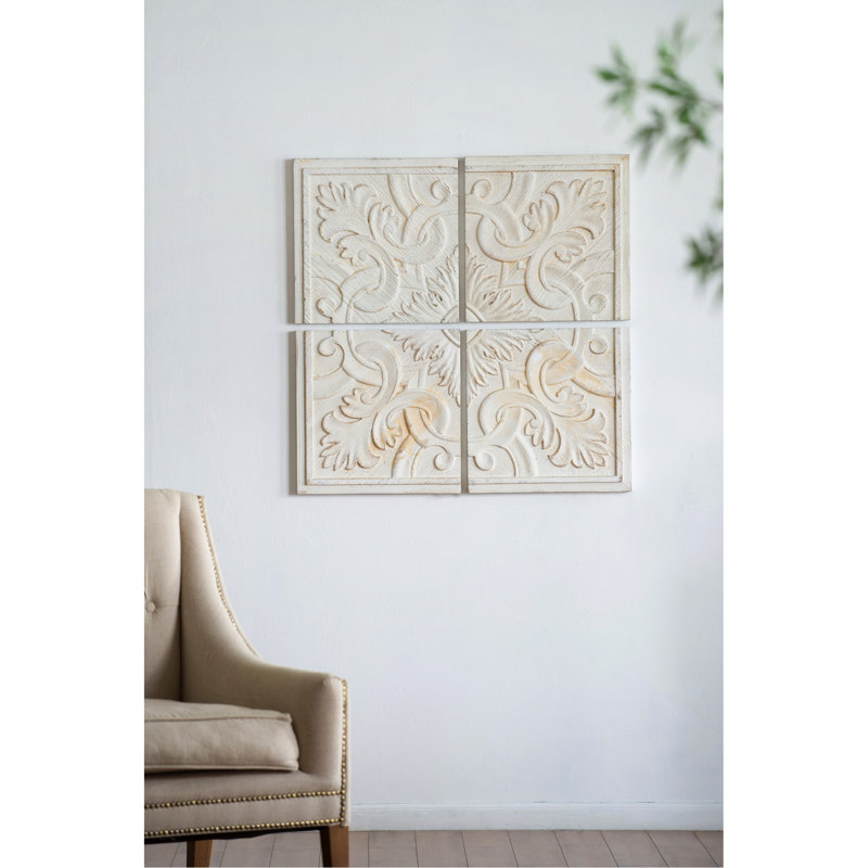 100% Fir Wood Distressed Wall Panels 17.5X17.5", Intricate Medallion, White-Wash Finish For Various Interior Designs 17.5X17.5" Wooden Square Panels, Wood, Ornamentation Different Looks