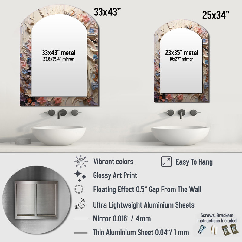 Luscious Unicorn Fantasy Flower Hair - Unicorns Asymmetrical Wall Mirror, Beige Arch Decorative Mirror, Printed Metal Art